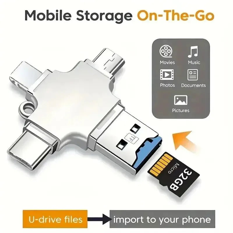 4 in 1 Memory Micro SD Card Reader for IPhone Ipad Android Mac PC