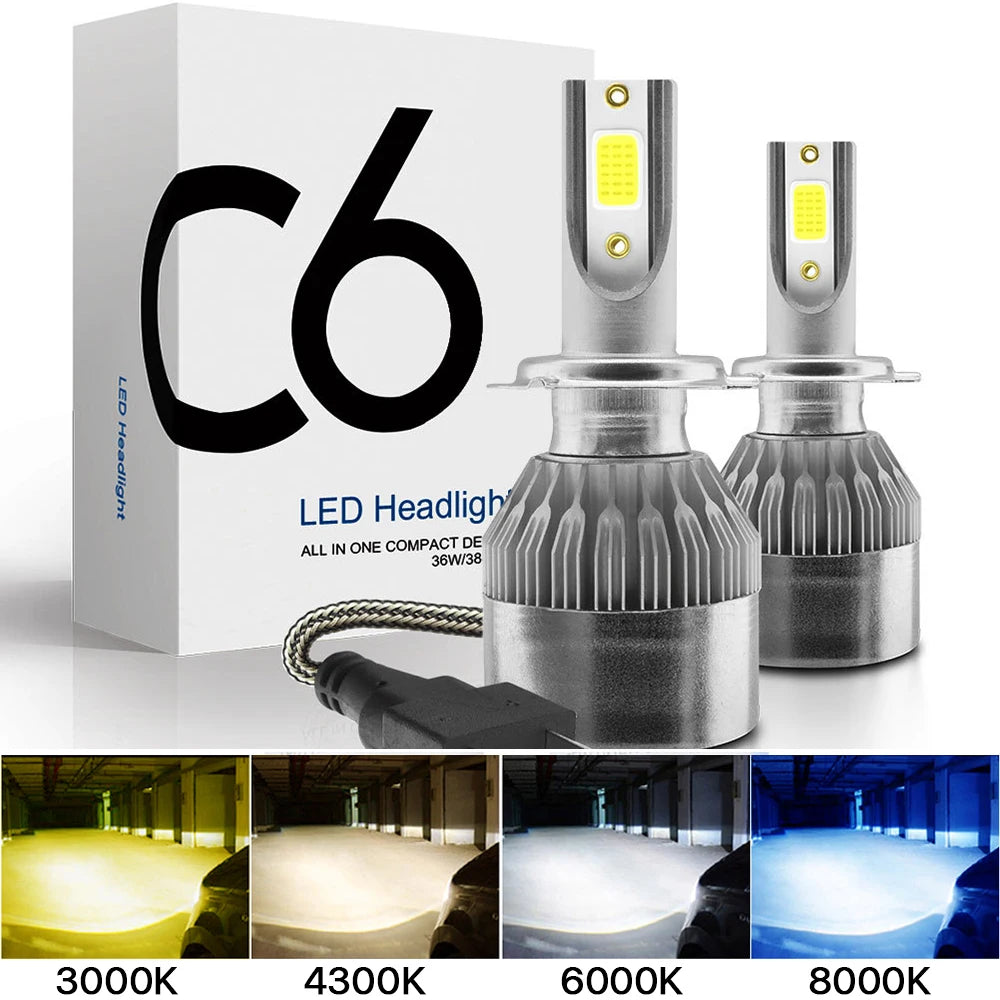 2x H7 LED H11 H4 Hi/Lo H1 H3 H8 HB1 HB3 HB4 HB5 HIR2 H13 H27 9005 9006