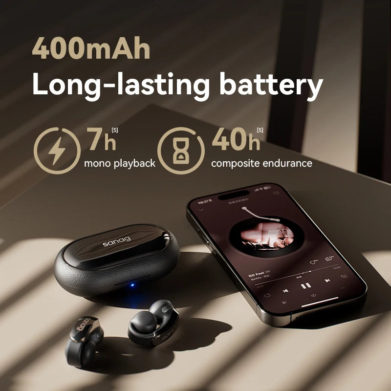 Sanag S9S AI Wireless Earphone OWS Ear Clip Headset Bluetooth 5.4 AI