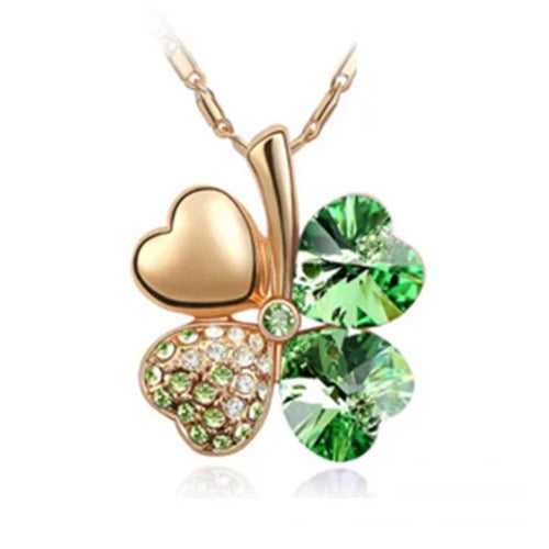 TRPOPSYN Crystal 4 Four Leaf Leaves Clover Pendant Necklaces Lover