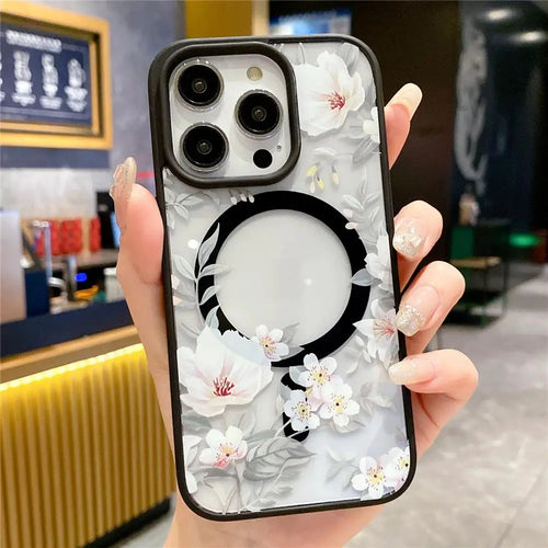 Fashion Flowers Floral Clear For Magsafe Magnetic Wireless Charging