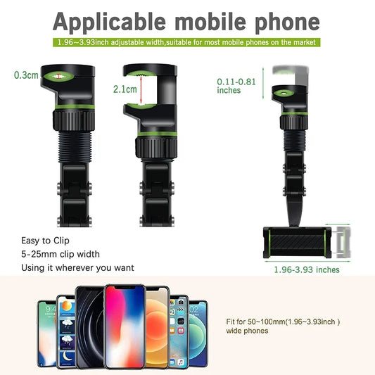 Rearview Mirror Phone Holder 360 ° Rotatable in Car Navigation Holder