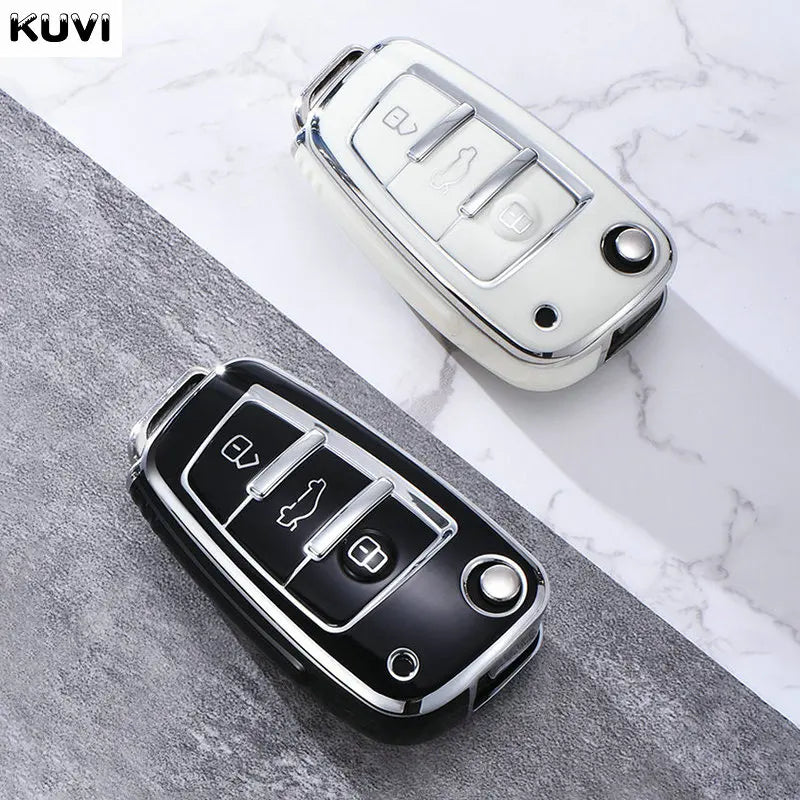 Soft TPU Car Flip Key Case Cover Holder For Audi A1 A3 A6 A6L Q2 Q3 Q7