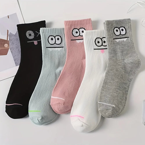 5 Pairs Women's Cute Expression Printed Ankle Socks Comfort