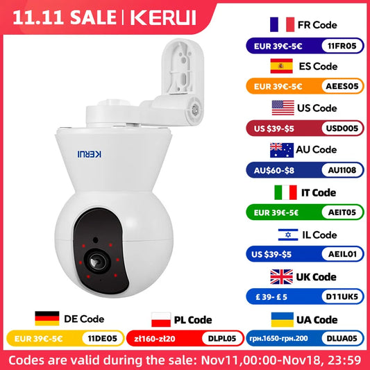 KERUI 4K 8MP Tuya Smart Mini WiFi IP Camera With Bracket Indoor
