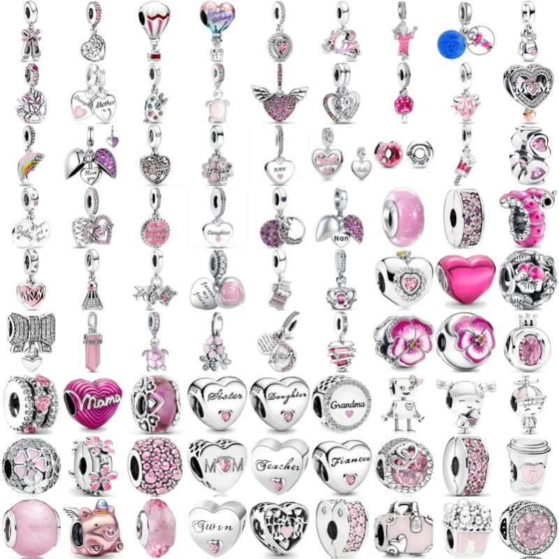 2024 New Sping Pink Bag Pany Flower Caterpillar Diy 925 Sterling