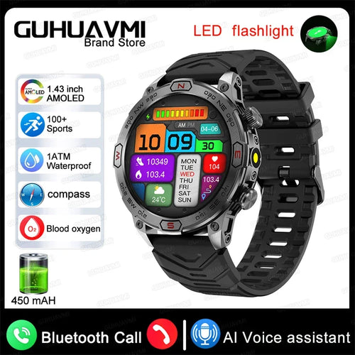2024 New Outdoor Military GPS Truck Smart Watch Men AMOLED HD Screen