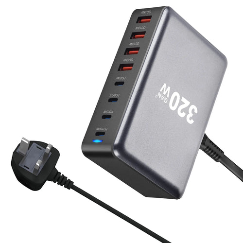 320W USB C Fast  Desktop GaN Charger 8-port USB Type C PD Charger Fast