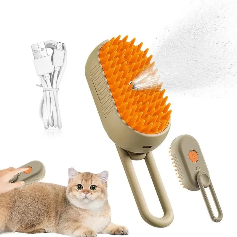 Steamy Dog Brush Electric Spray Cat Hair Brush 3 In1 Dog Steamer Brush