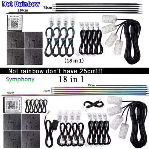 6/10/14/18 in 1 Led Car Ambient Lights RGB 213 64 Color Acrylic Strips