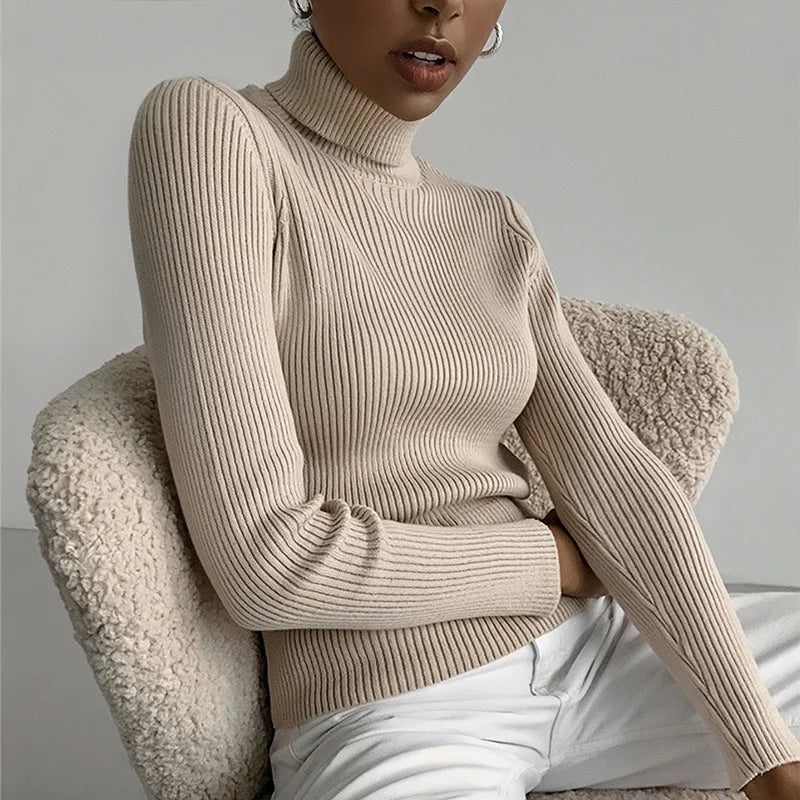 Basic Mock Neck Ribbed Sweaters for Women Cute Sexy Knitted Autumn