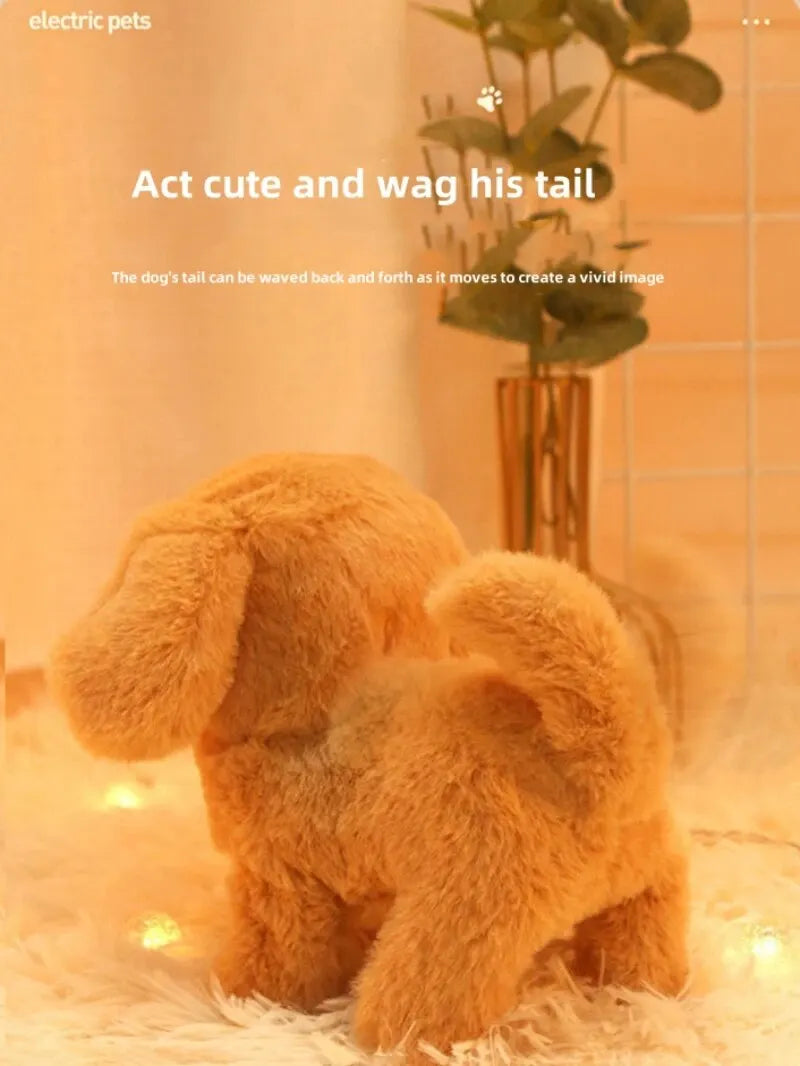 Walking Dog Toy 5.9 Inch Tall Cute Barking with Bell and Puppy Leash