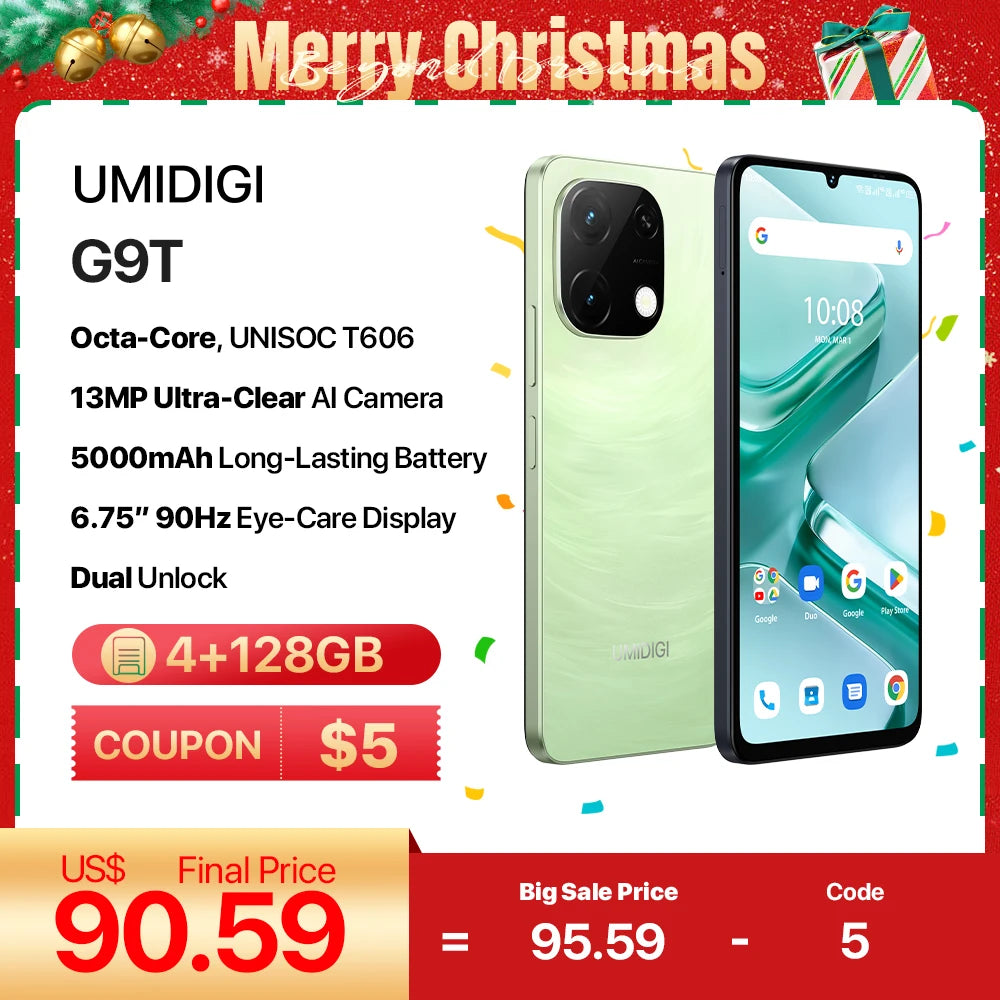 UMIDIGI G9T Android 14 Smartphone UNISOC T606 4GB 128GB 6.75” Water