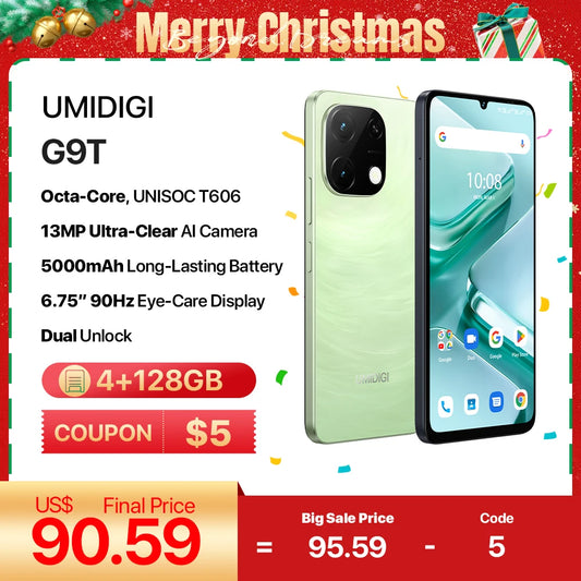 UMIDIGI G9T Android 14 Smartphone UNISOC T606 4GB 128GB 6.75” Water