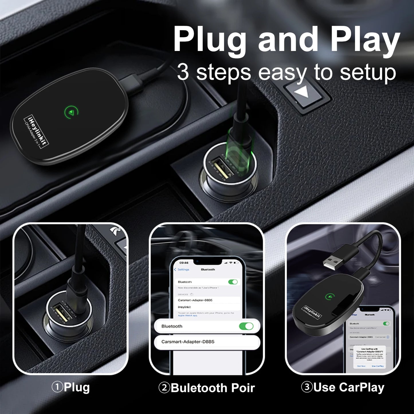 iHeylinkit 2024 NEW Wireless CarPlay Android Auto Wireless Adapter