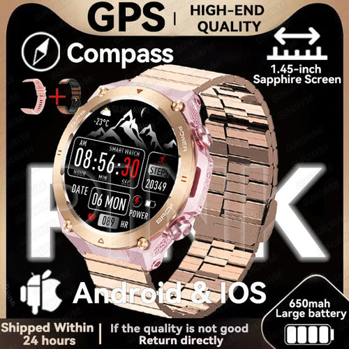 2024New Outdoor Military GPS Smart Watch Men AMOLED Screen Heart Rate