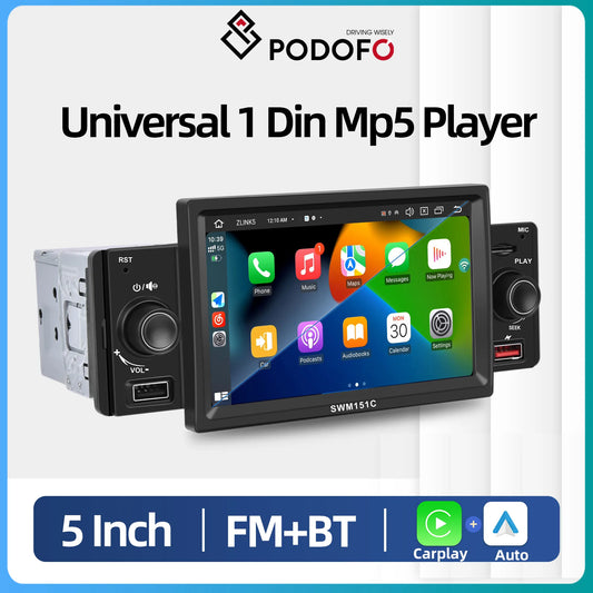 Podofo-Android Auto Multimedia Player Car Radio 1 Din 5 "CarPlay