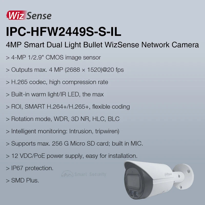Dahua 4MP 4K Wizsense Smart Dual Light IP Camera Mini Bullet CCTV