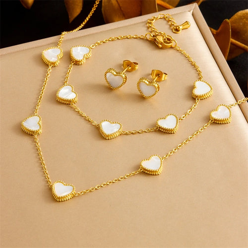 DIEYURO 316L Stainless Steel Simple Elegant White Shell Heart Necklace