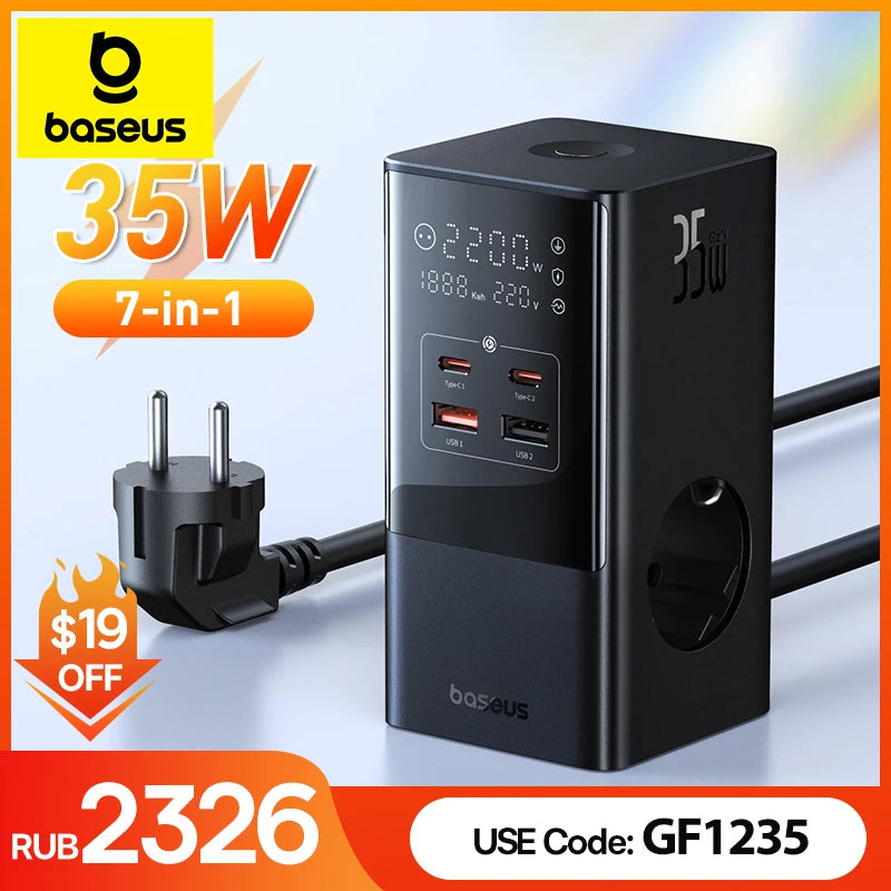 Baseus 35W Fast Charging Digital Power Strip 7-in-1 Charging Station