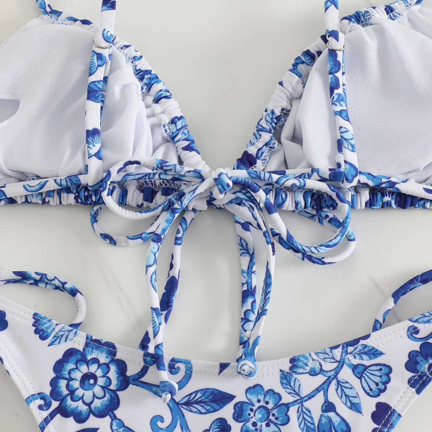 sexy floral print micro bikini blue and white porcelain bikini