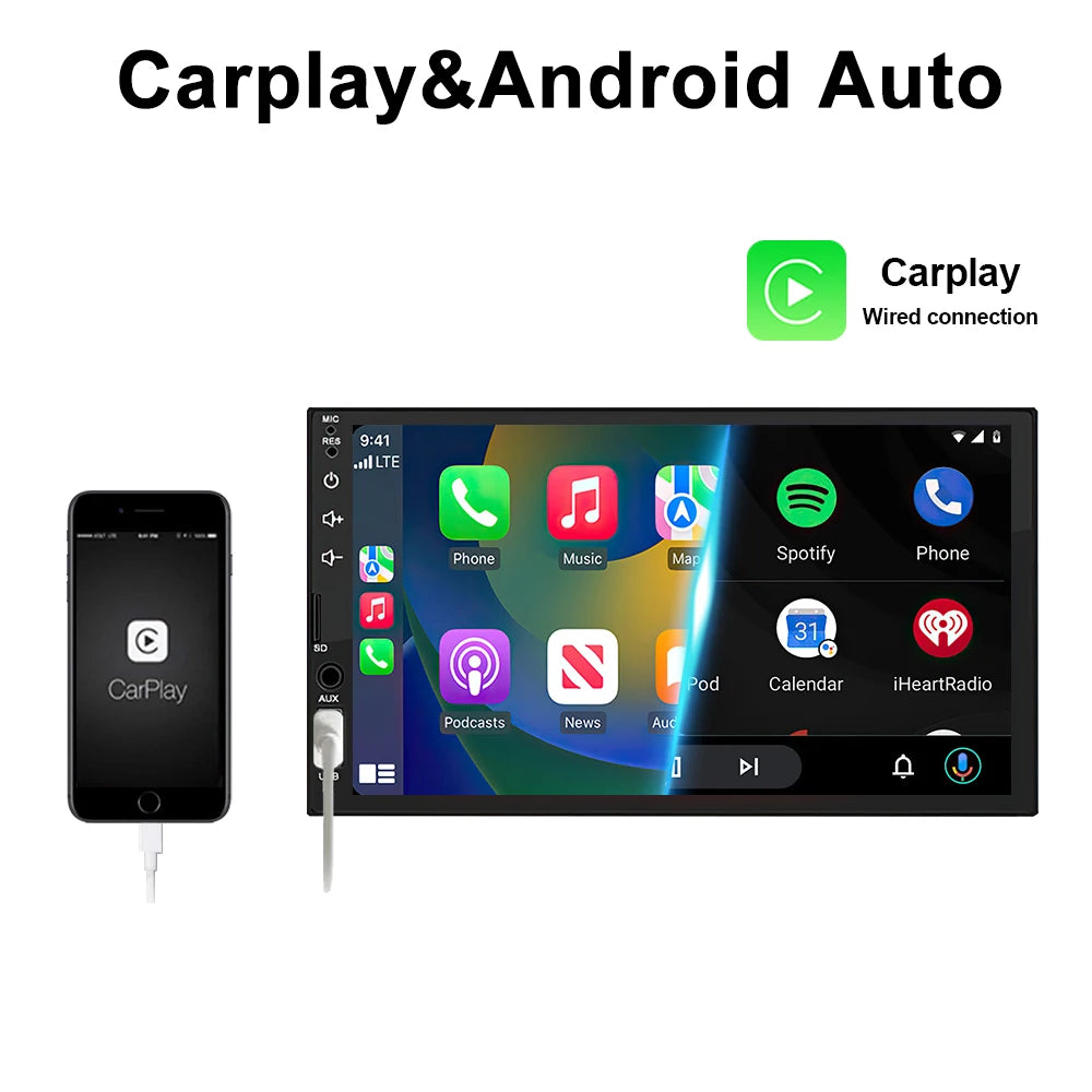 2Din 7 Inch HD Screen Full Touch Carplay Android Auto Car Raido