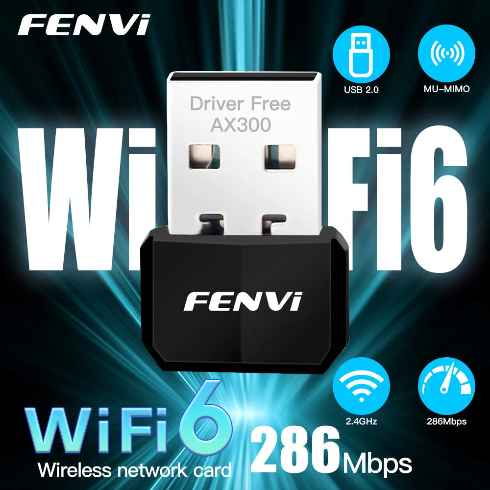 FENVI WIFI 6 USB Adapter AX300 Network Card Mini USB Dongle 2.4GHz