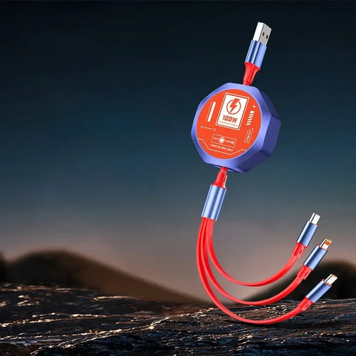 100W 3 In 1 Retractable Usb Cable Fast Charging And Data Micro Usb