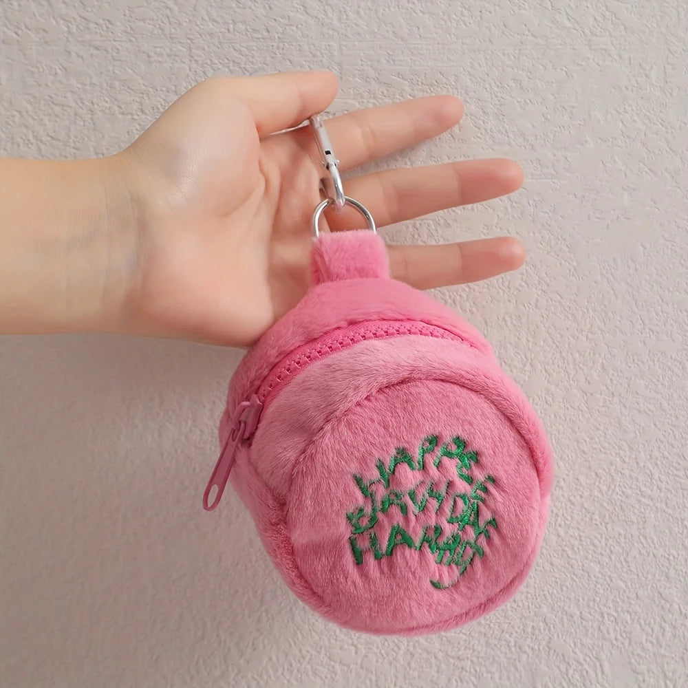 1pc Cute Plush Cosmetic Bag Portable Letter Embroidered Coin Purse