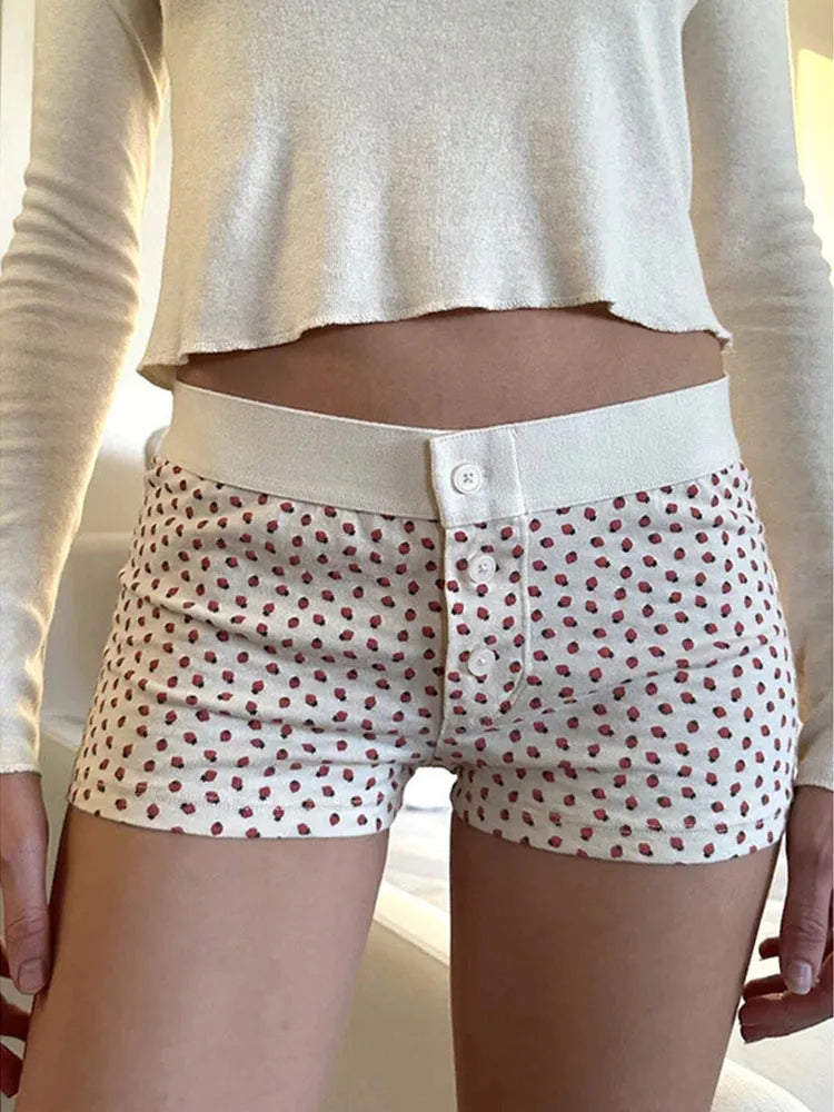 Casual Women Soft Cotton Front Buttons Shorts Summer Vintage Low Waist