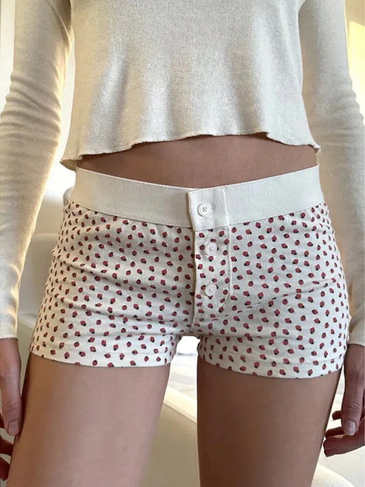 Casual Women Soft Cotton Front Buttons Shorts Summer Vintage Low Waist
