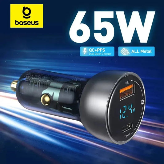 Baseus 65W PPS Car Charger USB Type C Dual Port PD QC Fast Charging