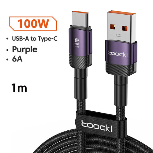 Toocki 6A USB To Type C Cable for Huawei Xiaomi PD 100W Fast Charging