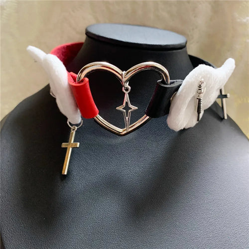 Grunge Jewelry Pink Wings Cross Choker Cosplay Sexy Accessory Harajuku