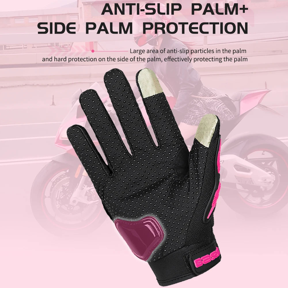 Summer Lady Pink Motorcycle Gloves Women Breathable Motorbike Riding