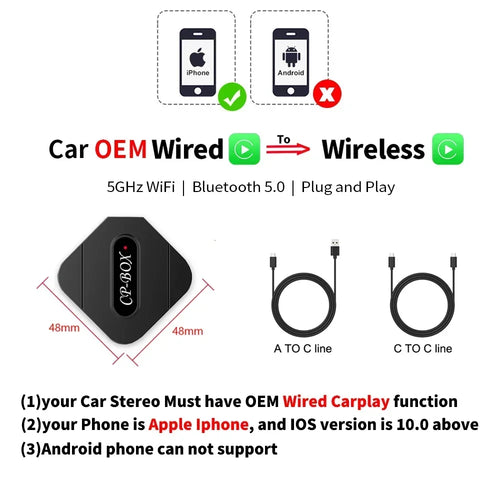 Car Mini AI Box for Apple Carplay Android auto Wireless Adapter Car