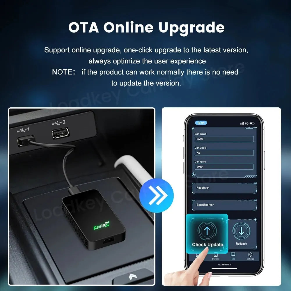 CarlinKit 5.0 Wireless CarPlay Android Auto Adapter 3 in 1 Wireless