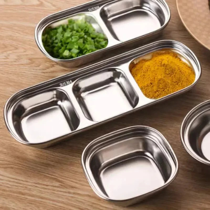 304 Stainless Steel 3-compartment Dip Tray Seasoning Sauce Seasoning