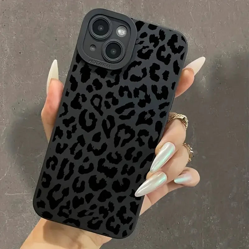Black Print Leopard Graphic Phone Case For iPhone 16 15 14 13 12 11
