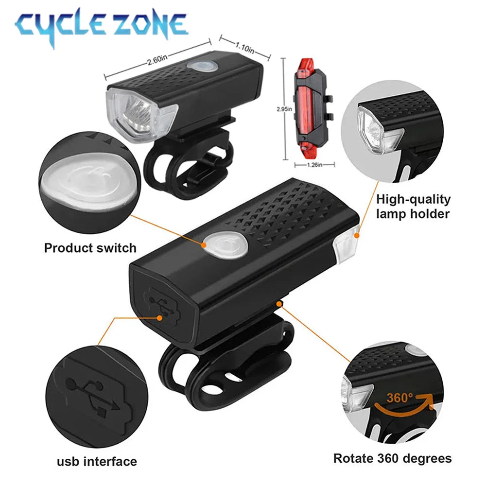 Bike Light Set Bicycle Headlight Taillight USB Rechargeable MTB Bike