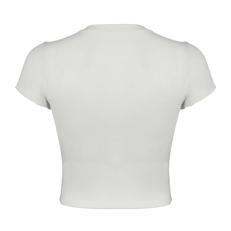 CIBBAR Harajuku Animal Print Crop Top Basic White Short Sleeve