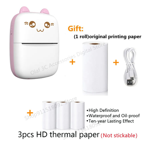Meow Mini Label Printer Thermal Portable Printers Stickers Paper