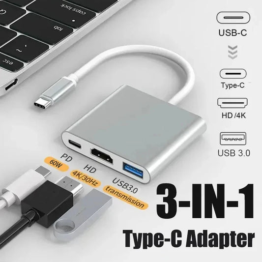 3 IN 1 USB C to HDMI-Compatible Adapter USB 3.1 Hub Type C Charging