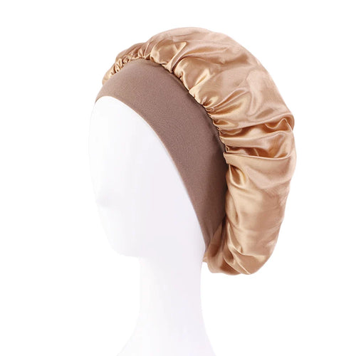 New Women's Satin Solid Wide-brimmed Sleeping Hat Unisex Head Wrap