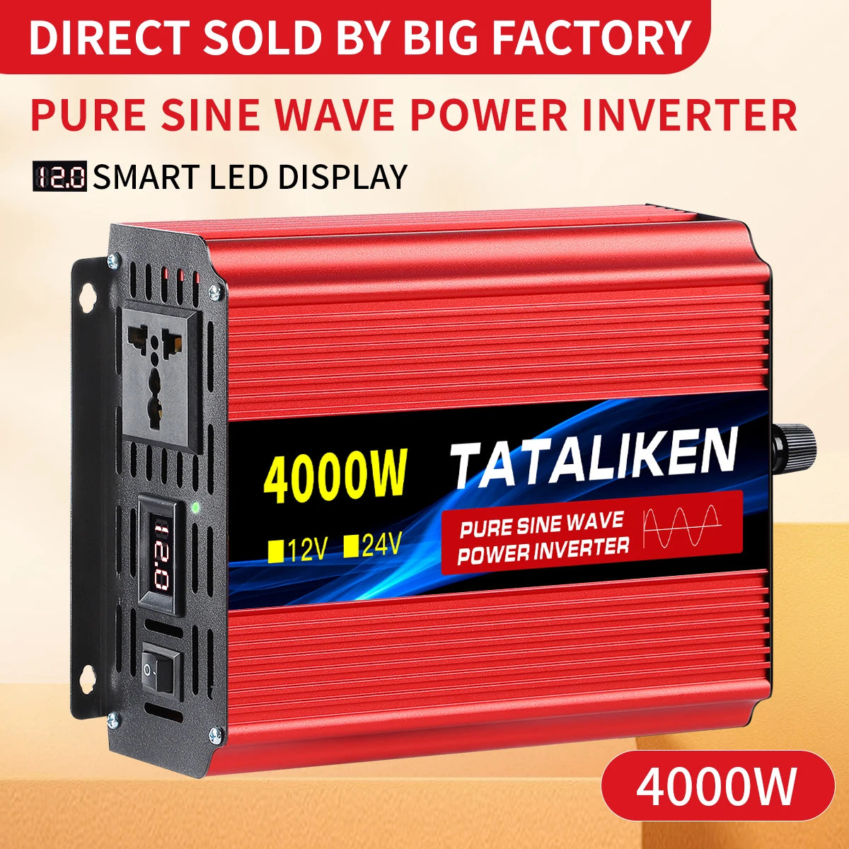 Pure Sine Wave Inverter 1000W-4000W DC 12V/24V to AC 220V 50hz Power