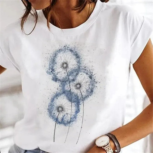 Dandelion FashionWatercolor 90s Short Sleeve Spring Summer Female Tee