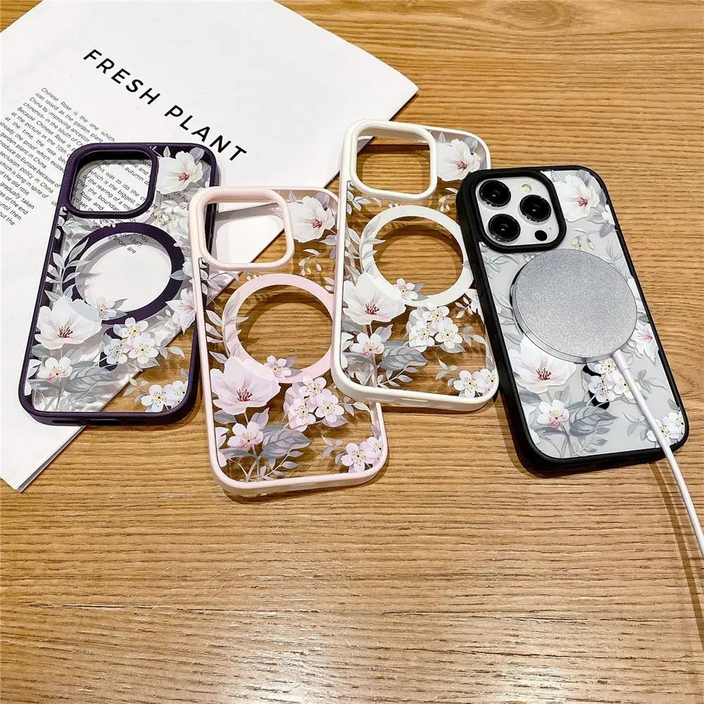 Fashion Flowers Floral Clear For Magsafe Magnetic Wireless Charging