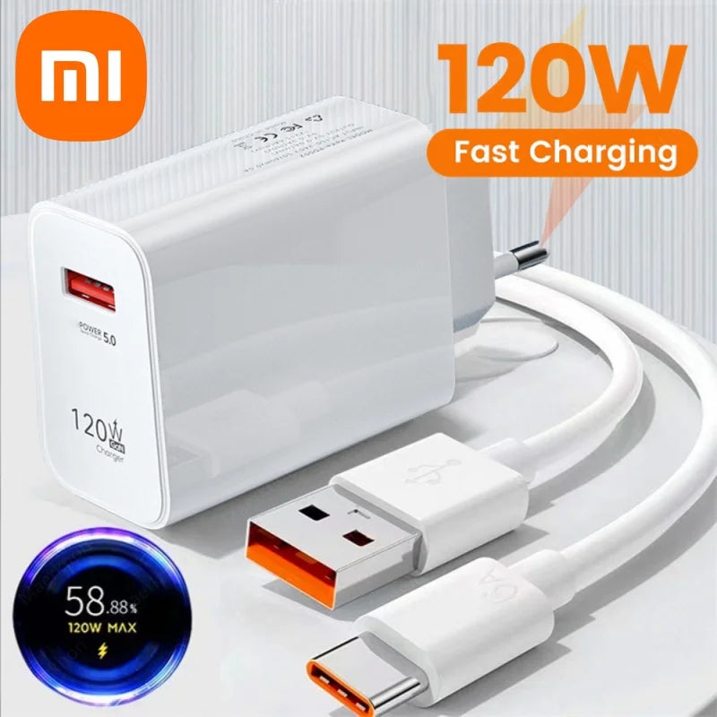 Xiaomi 120W Super Fast Charger 6A Cable USB 5.0 Type-C USB Turbo