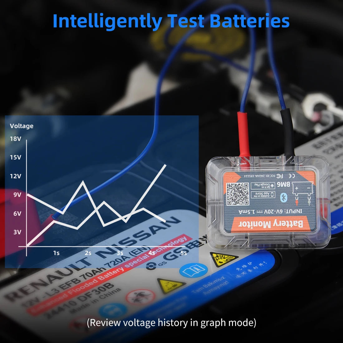 BM6 Battery Tester Monitor 12V Car Battery Indicator with Bluetooth