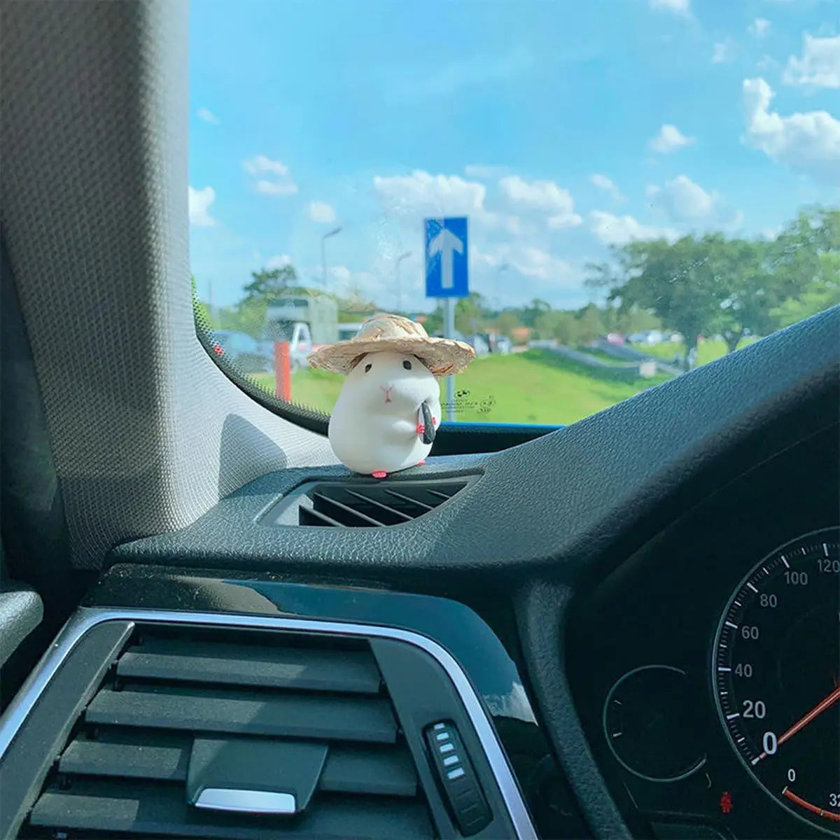 Cute Hamster with Straw Hat Car Ornament,Car Decoration Auto Interior